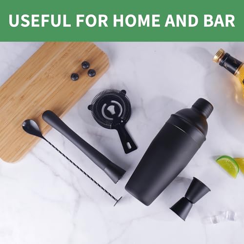 Cocktail Shaker Set Bartender Kit,5 Piece Bar Set Stainless Steel Bar Tools Set for Professional Bartender and Home (Matte Black, 5-Piece) - color: Matte Black