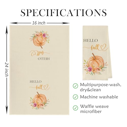 Fall Pumpkin Dish Towels Set - Fall Leaves Gifts Waffle Weave Kitchen Towels, Fall Pumpkin Gifts Hand Tea Towels, Autumn Bathroom Kitchen Decor (16×24 Inches Set of 2) - color: Fall-5