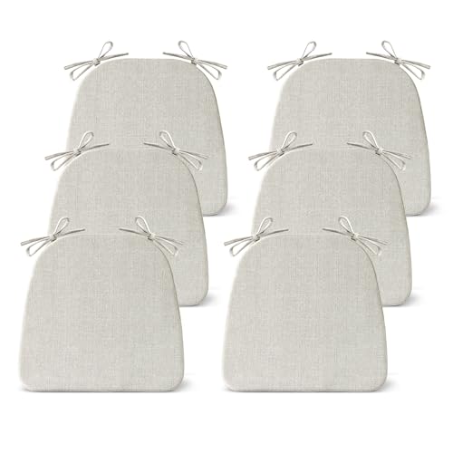 IASEAHK Chair Cushions for Dining Chairs Set of 6, Non Slip Kitchen Chair Pads, 17" x 16" x 2", Indoor Dining Chair Cushions with Ties, D-Shaped Seat Cushions for Kitchen Chairs, Beige - color: Beige, size: 6 Pack