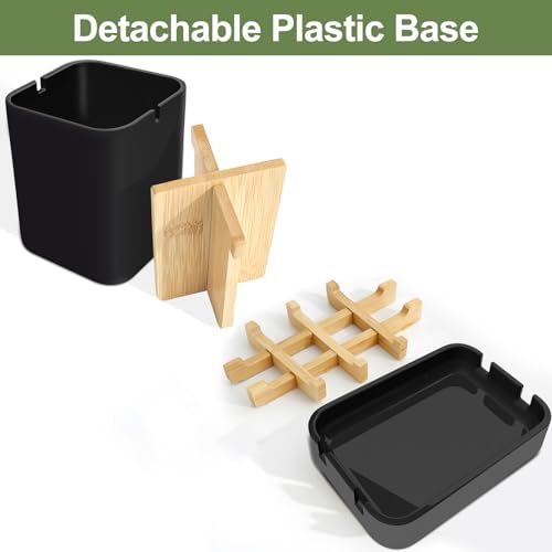 Toothbrush Holders and Soap Holder Set, Bathroom Accessories Countertop | 4 Slots Brush Holder, Plastic Soap Dish Tray, Bathroom Countertop Storage - color: Black