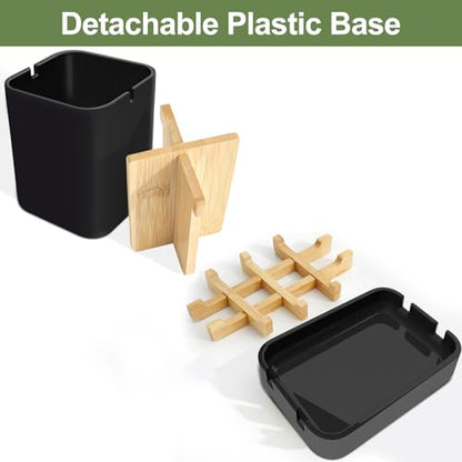 Toothbrush Holders and Soap Holder Set, Bathroom Accessories Countertop | 4 Slots Brush Holder, Plastic Soap Dish Tray, Bathroom Countertop Storage - color: Black