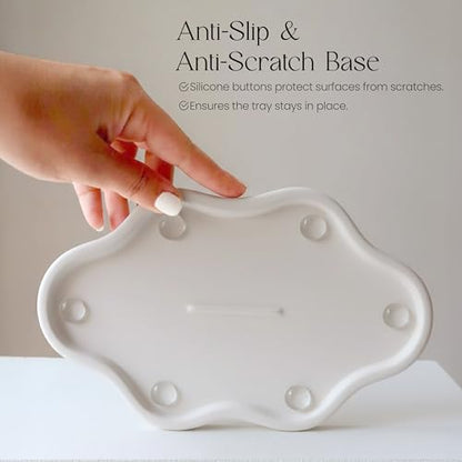 Cloud Ceramic Tray, Glossy White Irregular Jewelry Dish, Luxury Ceramic Ring Holder and Vanity Organizer, Cloud Trinket Plate for Keys, Perfume, or Nightstand Decor