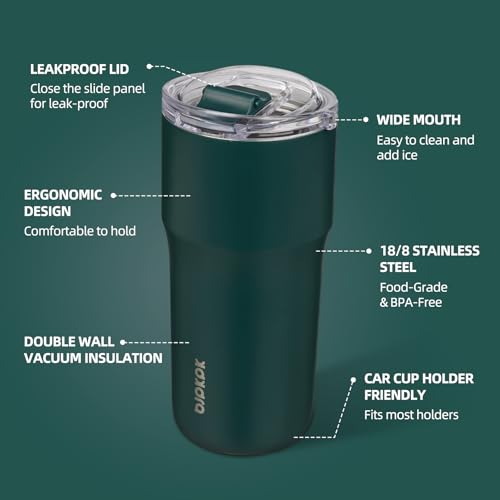 BJPKPK 20oz Spill Proof Coffee Tumbler, Insulated Stainless Steel Cup | Double Wall Vacuum, Leakproof Lid, Keeps Hot/Cold/Iced, BPA Free, Dishwasher Safe, Cupholder, Travel, Dark Green - color: Dark Green