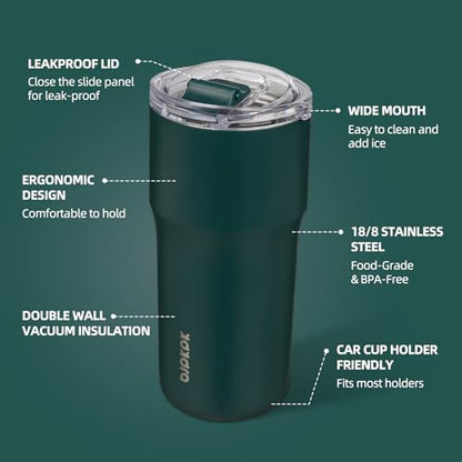 BJPKPK 20oz Spill Proof Coffee Tumbler, Insulated Stainless Steel Cup | Double Wall Vacuum, Leakproof Lid, Keeps Hot/Cold/Iced, BPA Free, Dishwasher Safe, Cupholder, Travel, Dark Green - color: Dark Green