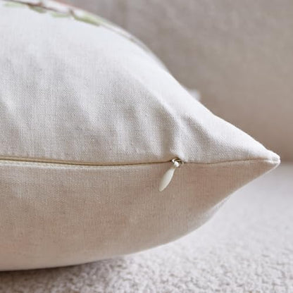 1PS Three Birds Branch Embroidery Craft Throw Pillow Cover, Natural Linen Fabric Decorative Cushion Cover, No Insert for Farmhouse Sofa Home Decor (Beige, 45x45cm) - size: 17.7" x 17.7" (Pack of 1)