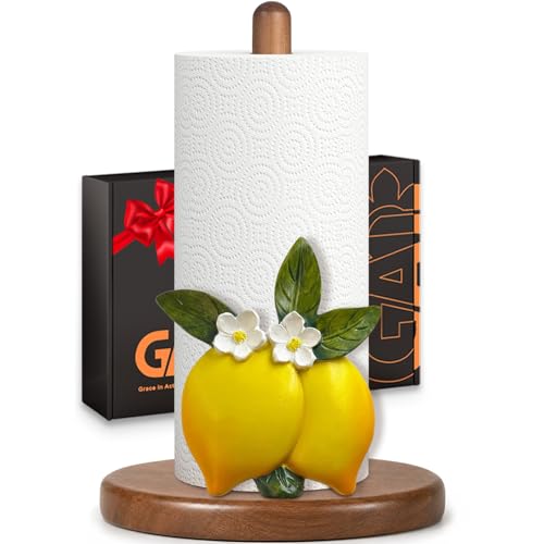 Lemon Paper Towel Holder, Farmhouse Cottagecore Kitchen Countertop Decor | Cute Wood Paper Towel Stand, 3D Resin Lemon Gifts for Women, Mom & Grandma, Non-Slip Base, Fits Standard & Jumbo Rolls - color: Lemon