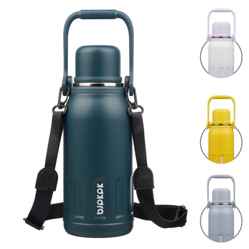 BJPKPK Stainless Steel Insulated Bottle with Handle & Strap, 40oz | Leak-proof vacuum insulation keeps drinks cold/hot for hours. BPA-free, dishwasher safe. Includes handle & strap. Navy Blue. - color: Navy Blue, size: 40 Ounces