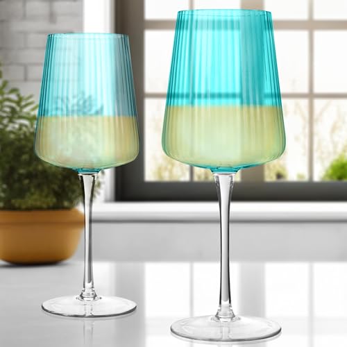 ARTLAND Soho Optic 8.5 oz Champagne Flute & 14 oz Goblet (8-Piece Set) - Stemmed Glasses for Weddings, Parties - Versatile Use Cocktails, Prosecco, Wine Ideal Gift Idea, Dishwasher Safe (Turquoise) - color: Light Turquoise, style: Goblet & Champagne Flute