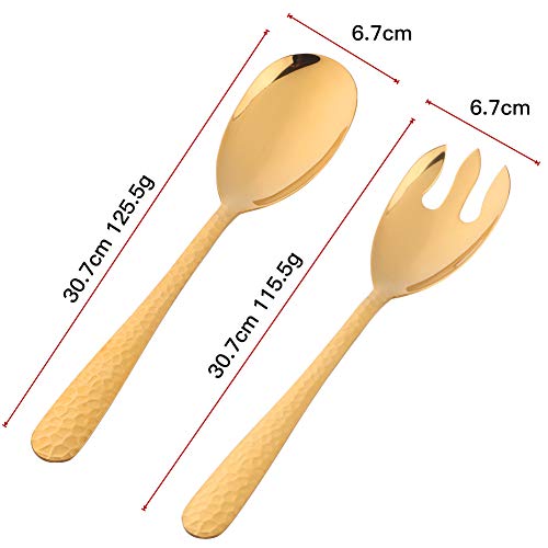 Gold-Plated Stainless Steel Salad Serving Set, 2-Piece Spoon Fork Flatware Set - color: Gold