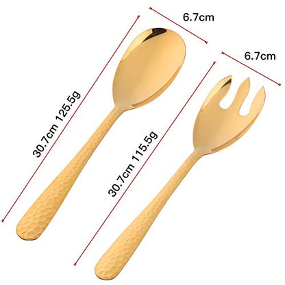 Gold-Plated Stainless Steel Salad Serving Set, 2-Piece Spoon Fork Flatware Set - color: Gold