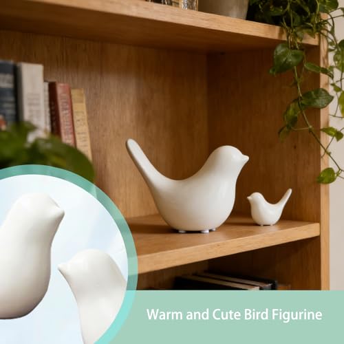 White Bird Figurines, Small Animal Statues, Ceramic Home Decor, Modern Decorative for Office, Bookshelf, Bedroom, Living Room, 2 Pieces