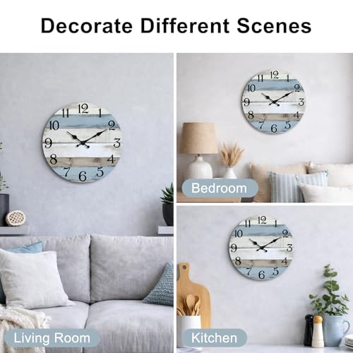 JoFomp 10 Inch Wooden Wall Clocks Battery Operated, Silent Wall Clock Non Ticking, Coastal Country Design Rustic Wall Clocks for Living Room Decor, Small Wall Clock for Bedroom Kitchen Bathroom - size: 10 Inch