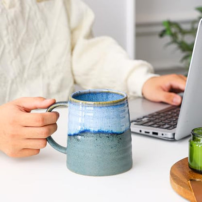 Mkour 23oz Extra Large Ceramic Coffee Mugs, Handmade Cup, Big Tea Cups with Large Handle for Office and Home, Microwave and Dishwasher Safe (Blue Grey) - color: Blue Grey