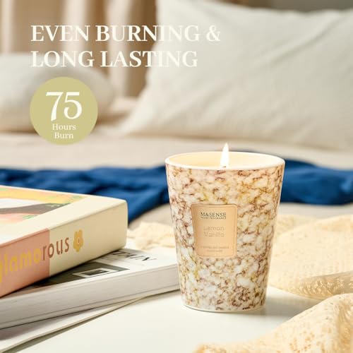 M&SENSE Lemon Vanilla Scented Soy Candle, 3 Wick Highly Scented 14.1 Oz 75H, Aromatherapy Christmas Gift for Women and Men - color: Sugared Lemon Zest, size: Medium
