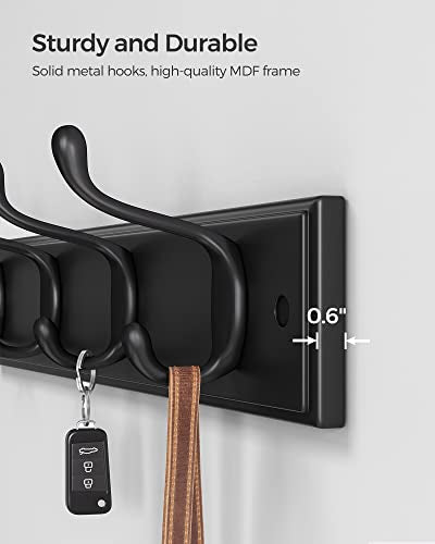 SONGMICS Wall-Mounted Coat Rack, Hook Rack, 4 Dual Metal Hooks, Black | For Coats, Bags, Keys, in the Entryway, Bedroom, Living Room ULHR023B01 - color: Black, size: 1 Pack-4 Hooks, style: Without Shelf