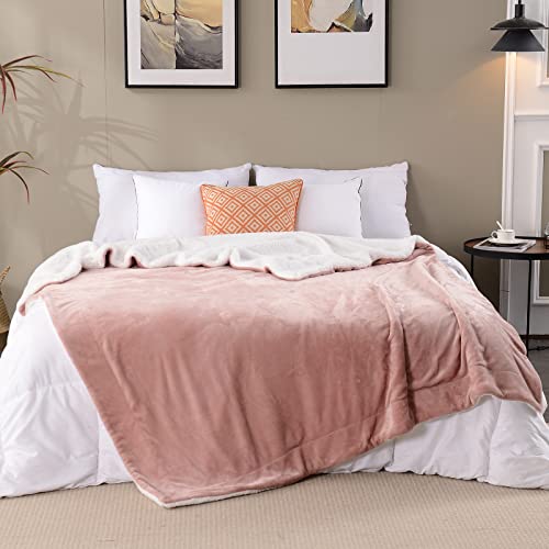 Sherpa Fleece Throw Blanket, Dusty Pink, 50x60 inches | Double-Sided Super Soft Luxurious Plush Blanket Throw Size - color: Dusty Pink, size: 50"×60"