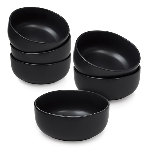 Sheffield Home Large Stoneware Cereal Bowls - Set of 6, 28oz Capacity - Dishwasher & Microwave Safe - 6" Diameter, Stylish & Functional for Everyday Use – Black - color: Black
