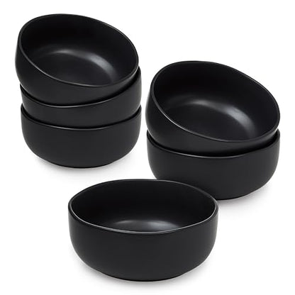 Sheffield Home Large Stoneware Cereal Bowls - Set of 6, 28oz Capacity - Dishwasher & Microwave Safe - 6" Diameter, Stylish & Functional for Everyday Use – Black - color: Black