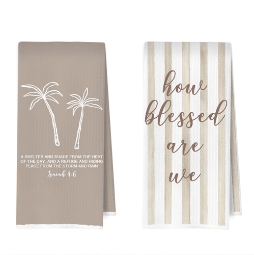 Christian Palm Tree Kitchen Towels Set - Boho Christian Gifts Dish Towels, Beachy Religious Gifts Hand Towel, Christian Psalm Scripture Tea Towel, 16x24 Inches Set of 2 - color: Christian- 03