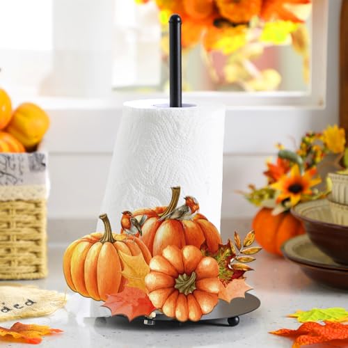 Fall Paper Towel Holder Pumpkin Countertop Kitchen Decor and Accessories Fall Large Black Metal Towel Holder Thanksgiving Tissue Stand for Countertop Table Housewarming Gift Supplies - style: Pumpkin
