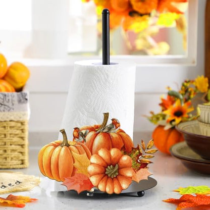 Fall Paper Towel Holder Pumpkin Countertop Kitchen Decor and Accessories Fall Large Black Metal Towel Holder Thanksgiving Tissue Stand for Countertop Table Housewarming Gift Supplies - style: Pumpkin