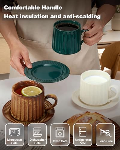 Ceramic Cup and Saucer Set,11.5 oz Coffee Cups with Saucers Modern Porcelain Espresso & Tea Cup Set,Dishwasher & Microwave Safe,for Home & Entertaining (Dark Green) - color: Dark Green Mug