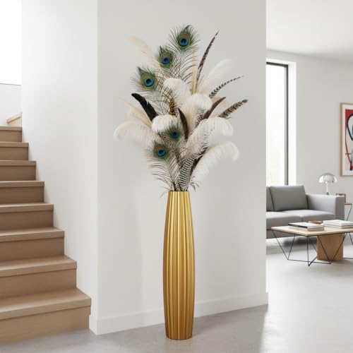 Floor Vases, Tall Floor Vase 23.6 inch (60CM, 1.96FT) Tall Vases, Sturdy Gold Vase for Living Room Decor, Resin Gold