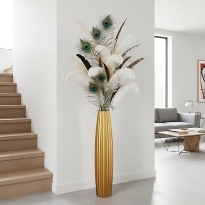 Floor Vases, Tall Floor Vase 23.6 inch (60CM, 1.96FT) Tall Vases, Sturdy Gold Vase for Living Room Decor, Resin Gold