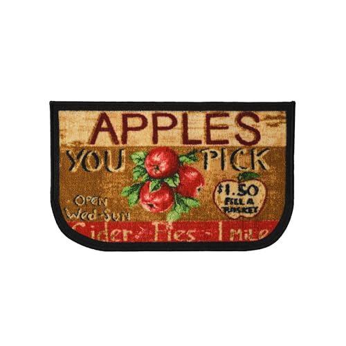 Kashi Home Kitchen Rug, Printed Area Rug, Durable Floor, Door Mat, Farmhouse Non-Slip Carpet Latex Backing Beautiful Design, Apple Cider 18x30 D-Shape - color: Apple Cider, size: 1'6" x 2'6" (Semicircular)