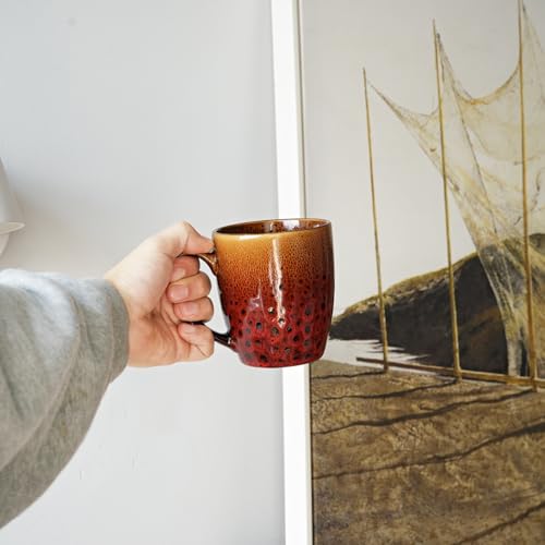Bosmarlin Ceramic Coffee Mug Set of 4, 17 Oz, Coffee Cups with Big Handle, Microwave Safe, Unique Reactive Glaze (Orange&Red) - color: Orange&Red