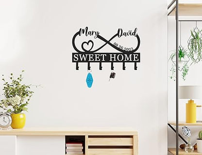 Personalized Key Holder for Wall, Metal Infinity Heart Key Hooks, Custom Name Key Rack, Key Hooks for Wall, Coat Rack, Key Holder Wall Hanging, Key Wall Holder, Housewarming Gift Wedding Gifts - color: Design 2