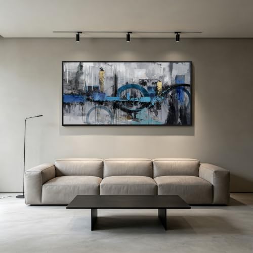 KLAKLA Abstract Wall Art - Blue and Gray Pictures Canvas Artwork for Living Room Bedroom Horizontal Black Framed Above Bed Wall Decor - color: Grey Abstract - 3, size: 30x60