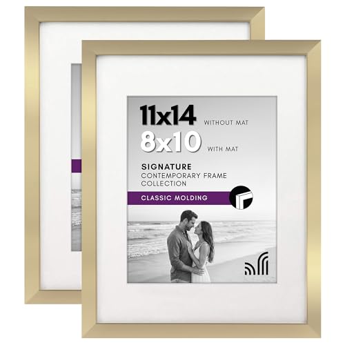 Americanflat 11x14 Picture Frame 2-Pack - Matted to 8x10 - Gold | Engineered Wood construction, Shatter-resistant glass, hangs vertical or horizontal, sawtooth hangers included - color: Gold, size: 11x14, style: 2 Pack