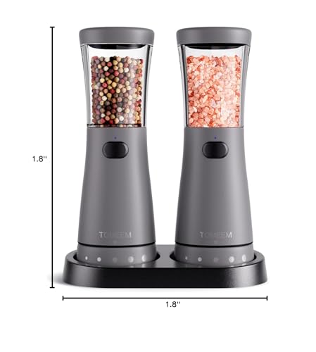 Electric Salt and Pepper Grinder Set with Storage Base, Stainless Steel Rechargeable Salt and Pepper Grinder Set with 4.5 oz Large Capacity, 1.8" Wide Mouth, Adjustable Coarseness, Ideal for Kitchen - color: Dark Gray