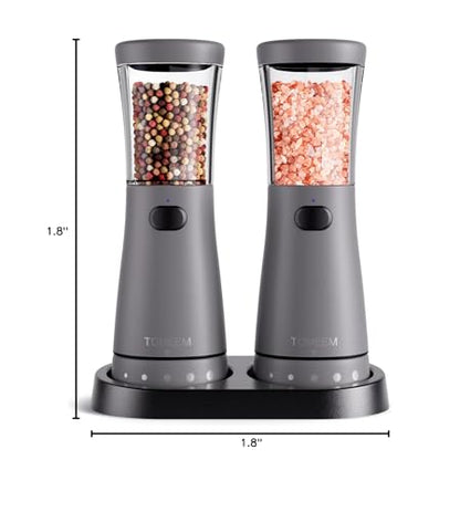 Electric Salt and Pepper Grinder Set with Storage Base, Stainless Steel Rechargeable Salt and Pepper Grinder Set with 4.5 oz Large Capacity, 1.8" Wide Mouth, Adjustable Coarseness, Ideal for Kitchen - color: Dark Gray