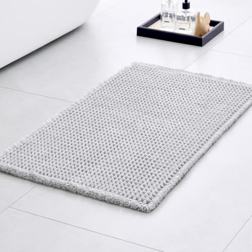 Waffle Bath Mat Non Slip Washable 32x20, Super Absorbent Quick Dry Boho Bathroom Rugs with Tassels, High Density Non Slip Backing, Luxury Carpet for Tub&Shower, Light Grey - color: Light Grey, size: 32" X 20" (Bathroom Rug)