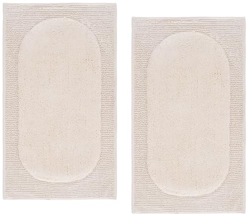 SAFAVIEH Plush Master Bath Collection – Zino White Textured Bath Mat Set of 2, 21" x 34", Cotton with Non-Slip Backing (PMB915A-2134-SET2) - color: White