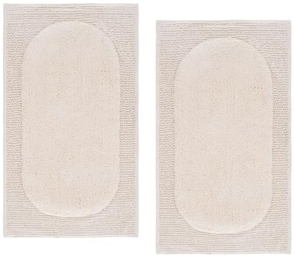 SAFAVIEH Plush Master Bath Collection – Zino White Textured Bath Mat Set of 2, 21" x 34", Cotton with Non-Slip Backing (PMB915A-2134-SET2) - color: White