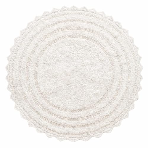 Royal Blaze Crochet Bath Rug 100% Cotton Reversible, 30”x30” White Round Bath Mat, Reversible Plush Tufted Loop Design with Decorative Edges, Thick Bathroom Rug - color: Soft White, size: 30"x30" Round
