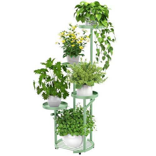 TOSKING Tall 5-Tier Metal Corner Plant Stand, 38-Inch Anti-Tip, Sage Green | Space-Saving Round Design | Vertical Plant Display | Heavy-Duty Construction | Pet-Friendly | Indoor/Outdoor Use - color: Sage Green, size: 5tier Rd