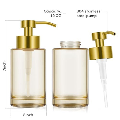 Foaming Hand Soap Dispenser,12oz Glass Foaming Soap Dispenser for Bathroom | Thick Glass Foam Soap Dispenser with Stainless Steel Foam Pump - color: Light Amber&foam Pump