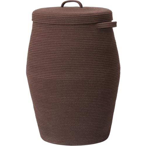 26"x20" Extra Large Tall Woven Laundry Basket with Lid, Cotton Rope Blanket Storage Basket, Freestanding Decorative Bin for Bedroom Living Room, Dark Brown - color: All Dark Brown, size: 26"x20"