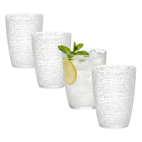 Acrylic Drinking Glasses, Reusable Plastic Cups Water Tumbler (Clear) | Textured Acrylic Drinkware with Stackable Design, Unbreakable Cups for Juice, Parties, Bars and Home Use, Dishwasher Safe - color: Clear