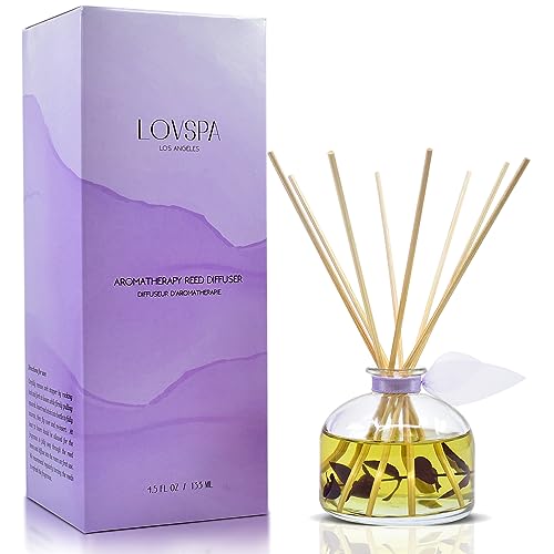 Reed Diffuser Set, DE-Stress Lavender Eucalyptus Scented Oil Diffuser with Sticks, Home Fragrance Accessories for Bathroom Shelf Decor, Aroma Diffusers for Home or Office Desk, USA Made - color: De-stress Lavender Eucalyptus, size: Bell/4.5 oz