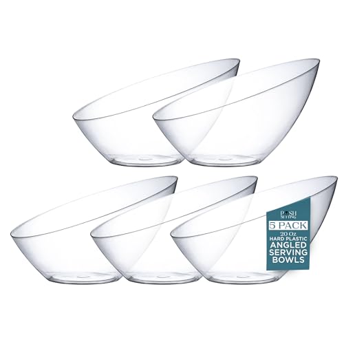 5 Pack Clear Angled Plastic Serving Bowl Disposable for Party Table 20oz | Angled Bowl Design. Chip, Candy, Salad & Fruit Use. Disposable Party Tableware. Buffet & Wedding Serving. Clear Plastic. - color: Clear, size: Medium 20 OZ