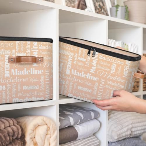 Storage Basket Custom Name, Personalized Keepsake Box, Apricot | Foldable Fabric Gradient Large Memory Bin with Handle Lid Lightweight Waterproof Dustproof, 14"L x 10.2"W x 10.4"H - color: Option 19