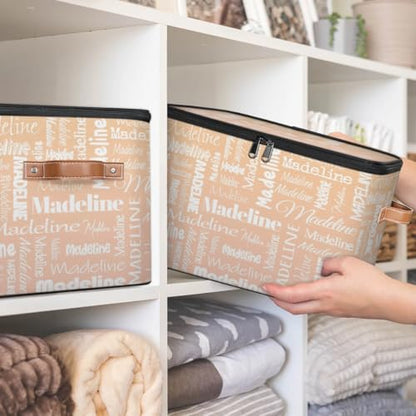 Storage Basket Custom Name, Personalized Keepsake Box, Apricot | Foldable Fabric Gradient Large Memory Bin with Handle Lid Lightweight Waterproof Dustproof, 14"L x 10.2"W x 10.4"H - color: Option 19