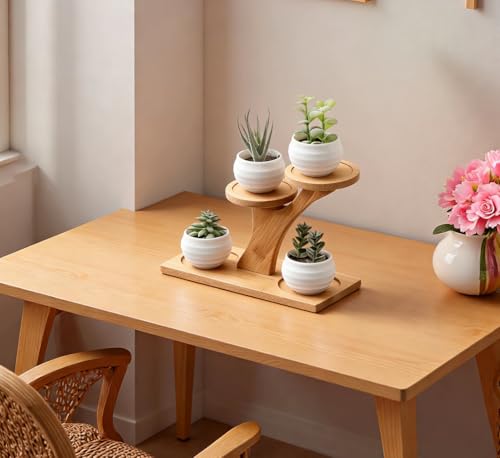 Bamboo Plant Stand - 3 Tier Window Plant Shelf for Indoor Plants | Wooden Flower Stand & Tabletop Plant Holder for Windowsills