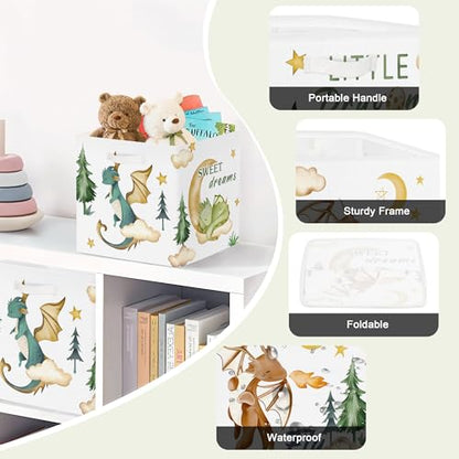 Clastyle 11.8" Dinosaur Storage Basket Set of 3 for Kid Boy Toy Clothes Bin | Collapsible Fabric Book Bin, Metal Frame Bottom Board, Cube Organizer, Closet Nursery Pantry Shelf Bedroom, Boho Dragon - color: Dragon