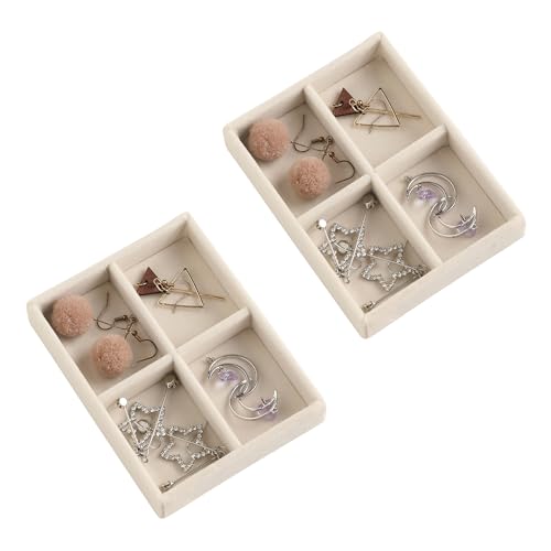 Small Jewelry Trays for Drawer,2 Pack 4 Grid Earring Organizer | Jewelry Display for Rings Stud,Jewelry Box Inserts,Drawer Inserts,Adjustable Dividers,Earring Organizer,Stackable,Mini Size - color: Beige, size: 4 Grids Set 2